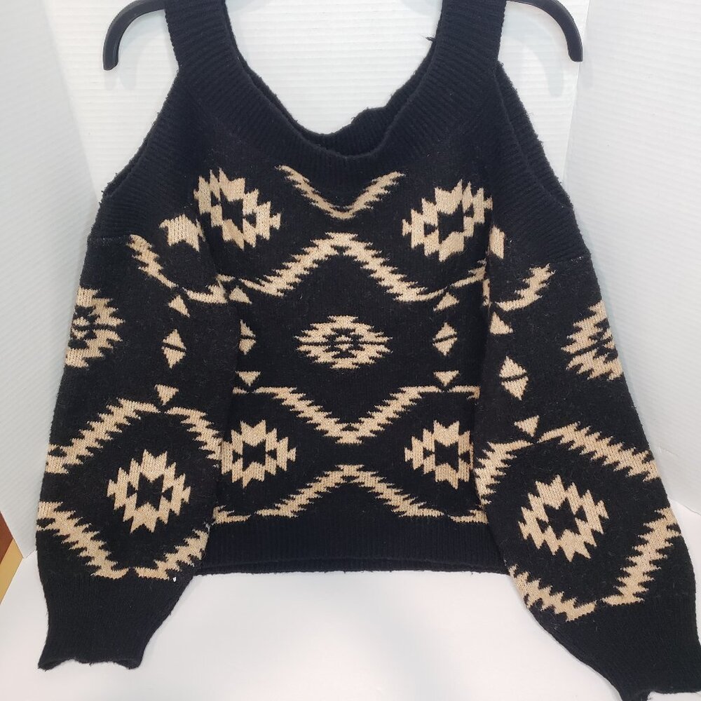 Off the Shoulder Sweater Black and Tan Women's Size XL